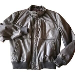 Vintage 90s Tannery West Men's Grey Leather Bomber Jacket Size 42 L